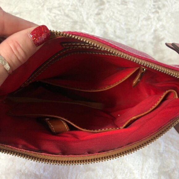 Dooney & Burke Pebble Grain Magenta & Brown Crossbody Shoulder Bag Purse - Picture 10 of 16